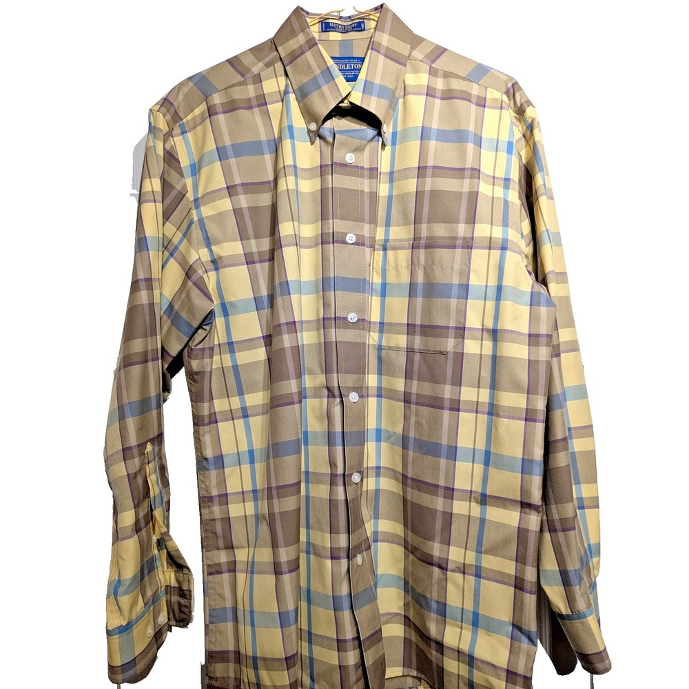 Pendleton Shirt Mens M Brown Plaid Metro Cotton Wrinkle Resistant Button Down
